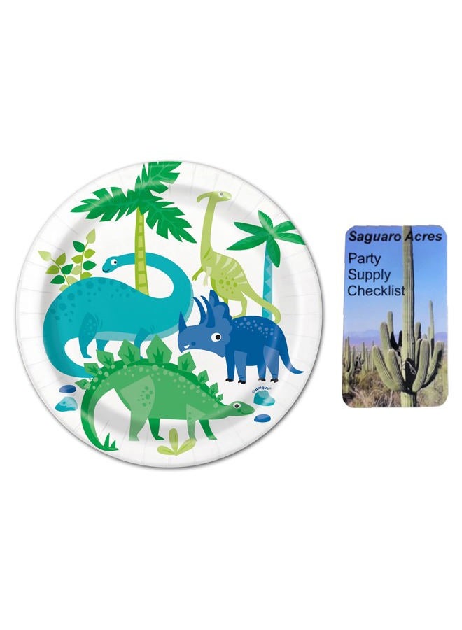 Saguaro Acres Blue & Green Dinosaur 7 Inch Dessert Paper Plates - Serves 24, Birthday - Image 2