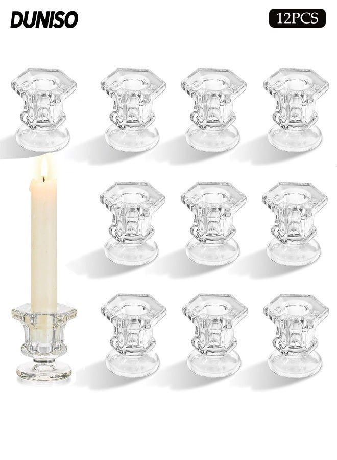 DUNISO 12Pcs Glass Candlestick Holders,Tapered Design for Wedding Celebration Tables, Anniversary Dinner Gatherings, Sophisticated Dining Room Displays and Any Special Occasion Decor - Image 1