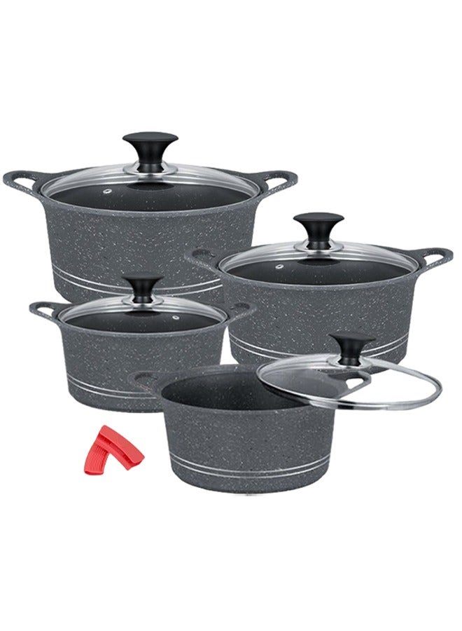 Sonex Diecast Eden King Non-Stick Cookware Set, 10-Piece, Glass Lids & Silicone Holders, 3L-13L, Advanced Korean Diecast Technology, Marble Non-Stick Coating, Dishwasher Safe, PTFE & PFOA-Free, Grey - Image 2