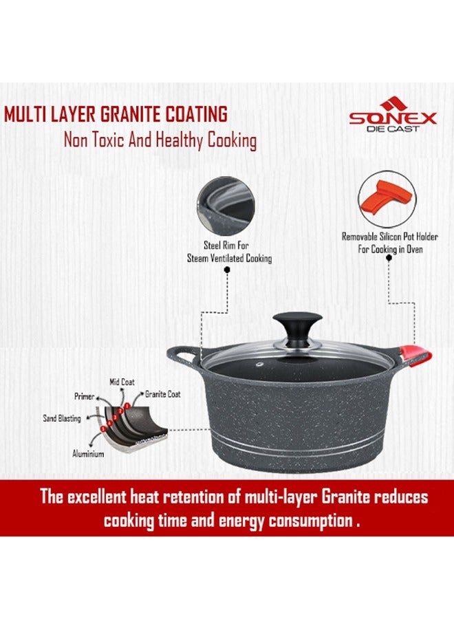 Sonex Diecast Eden King Non-Stick Cookware Set, 10-Piece, Glass Lids & Silicone Holders, 3L-13L, Advanced Korean Diecast Technology, Marble Non-Stick Coating, Dishwasher Safe, PTFE & PFOA-Free, Grey - Image 4