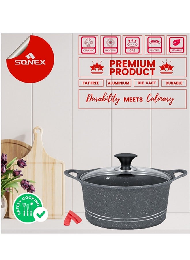 Sonex Diecast Eden King Non-Stick Cookware Set, 10-Piece, Glass Lids & Silicone Holders, 3L-13L, Advanced Korean Diecast Technology, Marble Non-Stick Coating, Dishwasher Safe, PTFE & PFOA-Free, Grey - Image 5