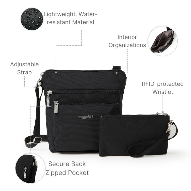 Baggallini Pocket Crossbody Bags for Women 8x8" Small Lightweight Durable Nylon Water-resistant Travel Purse W/Rfid Wristlet - Image 3
