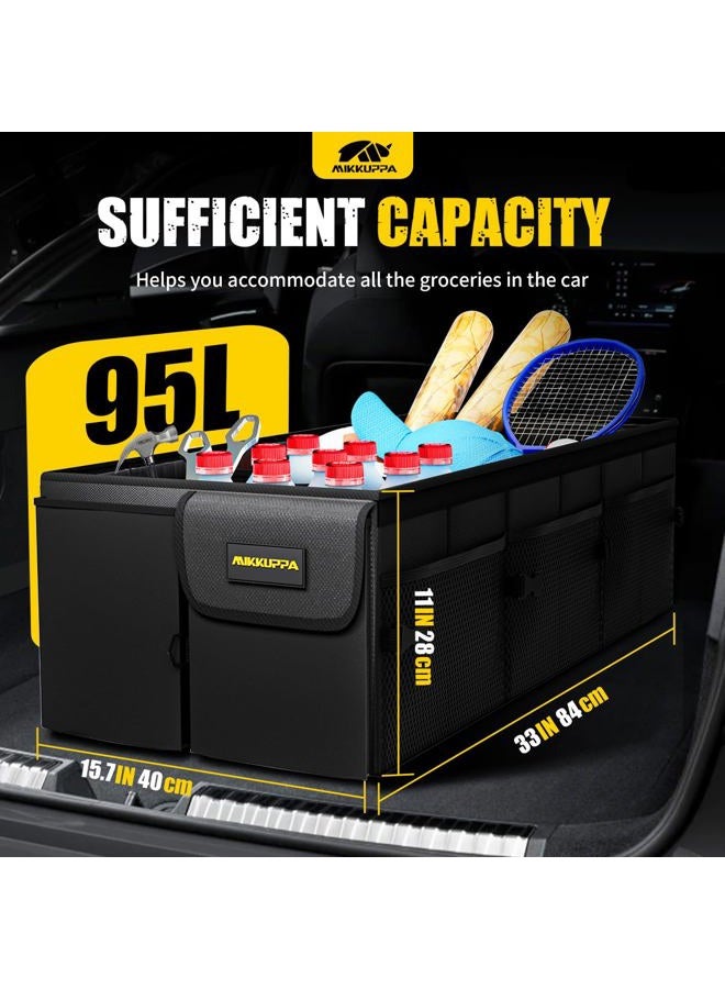 MIKKUPPA Car Trunk Organizer with Cooler - 95L Collapsible Trunk Organizer with Lid, Trunk Storage Organizers for SUV Truck Van with Adjustable Straps and Non Slip Bottom (Black, X-Large with Cooler) - Image 2