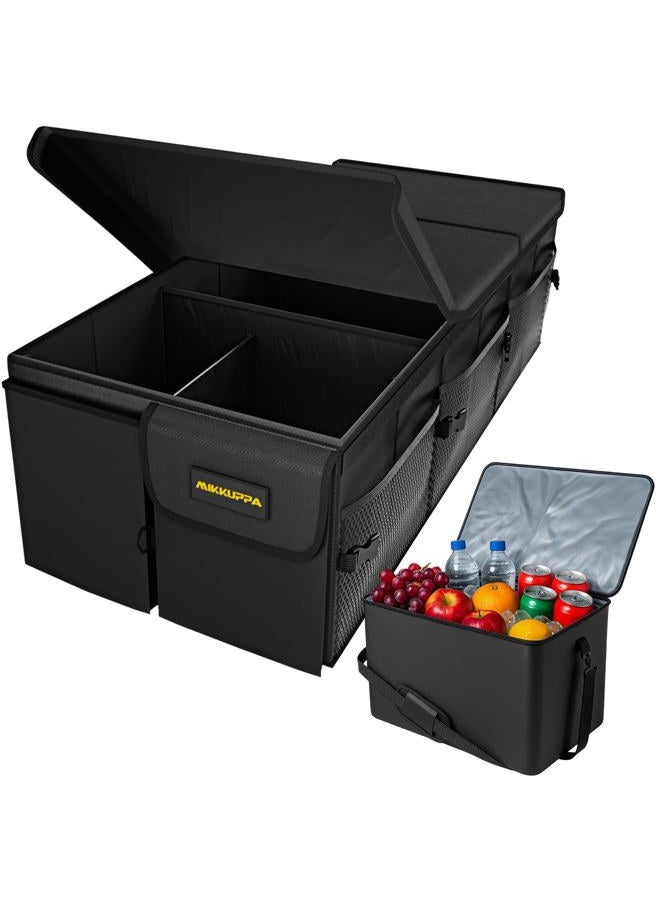 MIKKUPPA Car Trunk Organizer with Cooler - 95L Collapsible Trunk Organizer with Lid, Trunk Storage Organizers for SUV Truck Van with Adjustable Straps and Non Slip Bottom (Black, X-Large with Cooler) - Image 1
