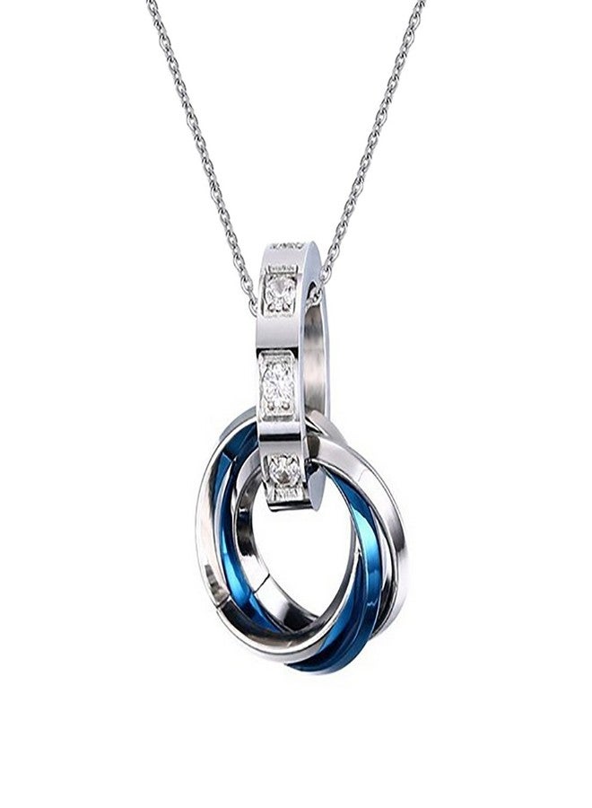 Aaishwarya Tri Rings Stainless Steel With Cz Blue Pendant Necklace | Stylish Chain for Men and Boys | Gifts for Men | Fashio Jewelry Gift for Him - Image 1