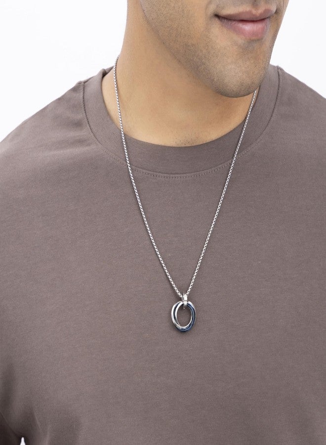 Aaishwarya Tri Rings Stainless Steel With Cz Blue Pendant Necklace | Stylish Chain for Men and Boys | Gifts for Men | Fashio Jewelry Gift for Him - Image 2