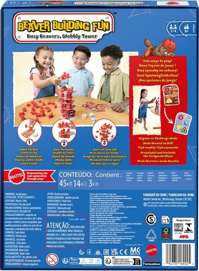 Mattel Games Beaver Building Fun Game for Family Nights, Game Nights, Travel & Camping for 2-4 Players 6 and Up with 45 Beaver Figures, 14 Double-Sided Building Tiles and 3 Dice. - Image 2