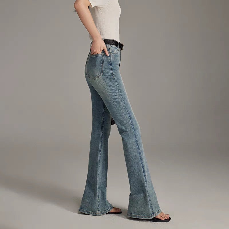 Turkey Imported Supermodel Love Vtg High Street God Pants_Retro High Elastic Micro Horn Jeans Women - Image 2