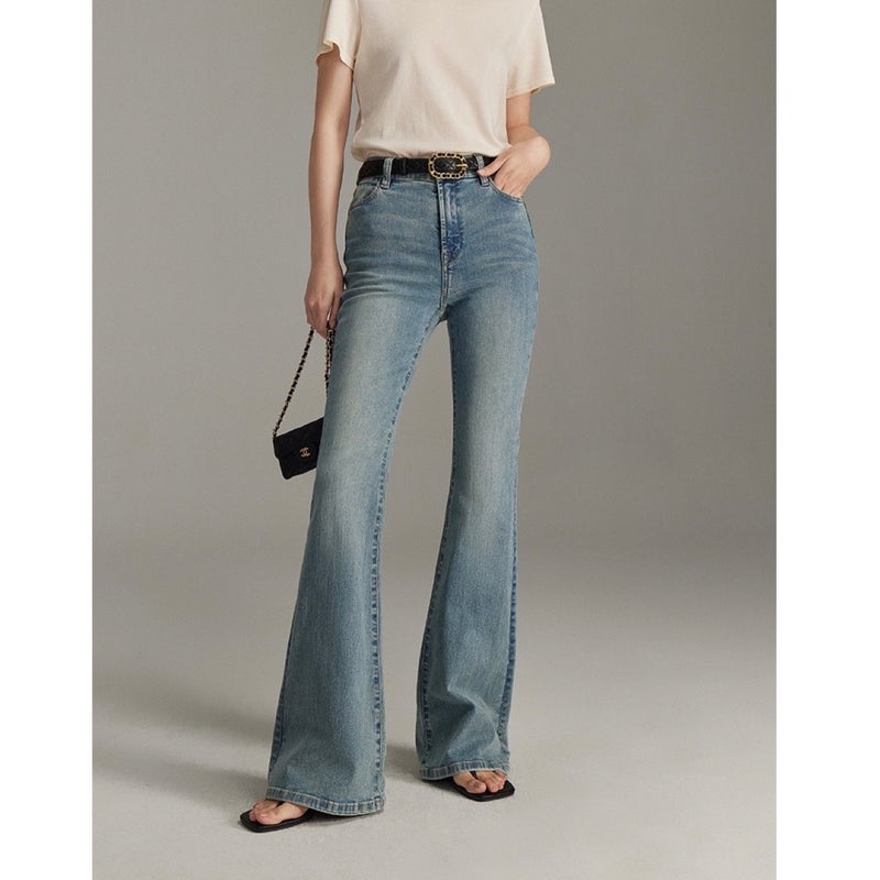 Turkey Imported Supermodel Love Vtg High Street God Pants_Retro High Elastic Micro Horn Jeans Women - Image 4