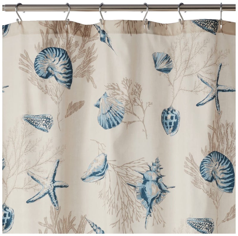 Madison Park Bayside Print Cotton Fabric Long Shower Curtain, Coastal Shower Curtains for Bathroom, 72 X 72, Blue - Image 4