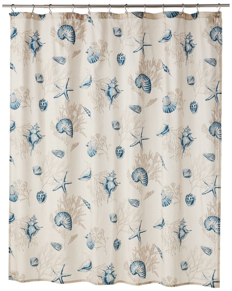 Madison Park Bayside Print Cotton Fabric Long Shower Curtain, Coastal Shower Curtains for Bathroom, 72 X 72, Blue - Image 1