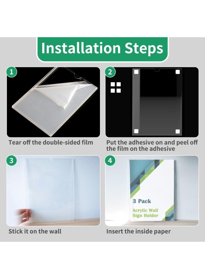 هاهاهاي 3 قطع حامل لافتات أكريليك A4 أكريليك، 210 × 297 مم، حامل عرض على الحائط مع شريط لاصق للمنزل، المكتب، المتجر، المطعم - Image 5