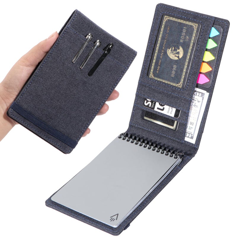 Plinyvel Notebook Cover for Rocketbook Mini & Field Notes Top Spiral (3.5"x5.5") - Durable Waterproof Case with Pen Holder & Card Slot, Power User Productivity Kit (Blue) - Image 1
