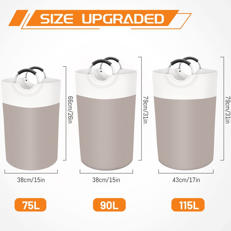 BlissTotes 90L Laundry Basket, Freestanding Laundry Hamper, Collapsible Dirty Clothes Hamper, Waterproof Fabric with Foam Protected Aluminum Handles for College, Dorm, Family (Brown) - Image 2
