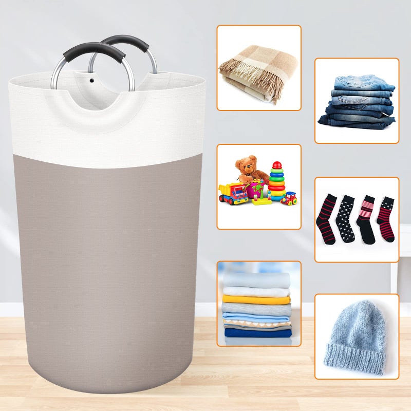 BlissTotes 90L Laundry Basket, Freestanding Laundry Hamper, Collapsible Dirty Clothes Hamper, Waterproof Fabric with Foam Protected Aluminum Handles for College, Dorm, Family (Brown) - Image 4