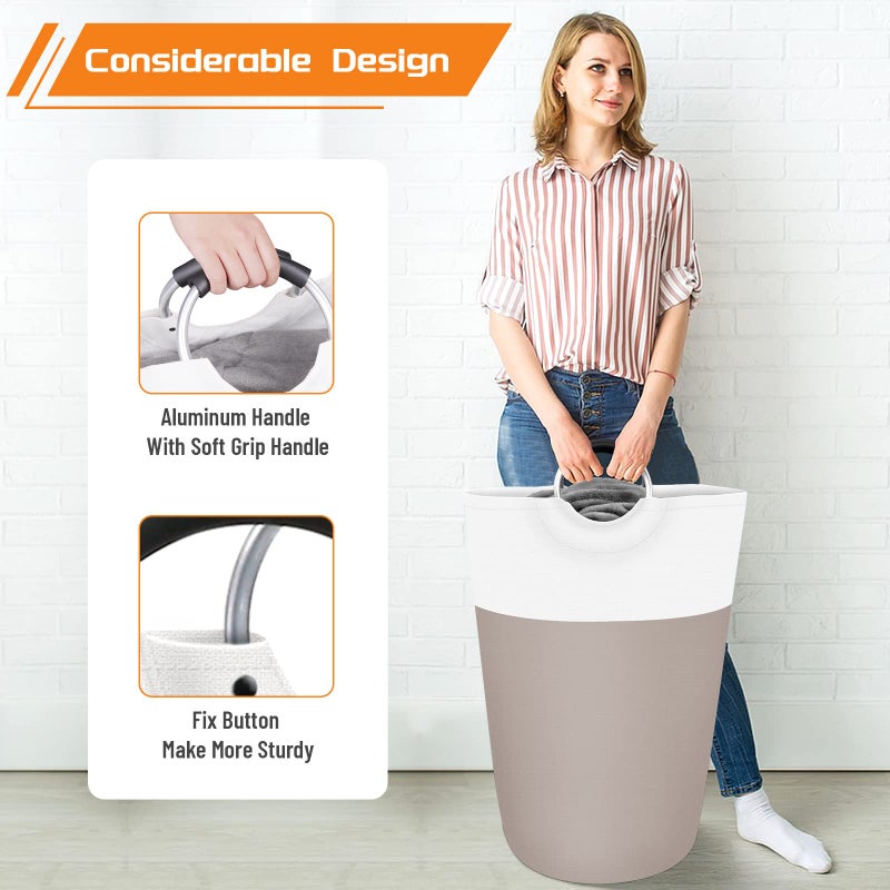 BlissTotes 90L Laundry Basket, Freestanding Laundry Hamper, Collapsible Dirty Clothes Hamper, Waterproof Fabric with Foam Protected Aluminum Handles for College, Dorm, Family (Brown) - Image 5