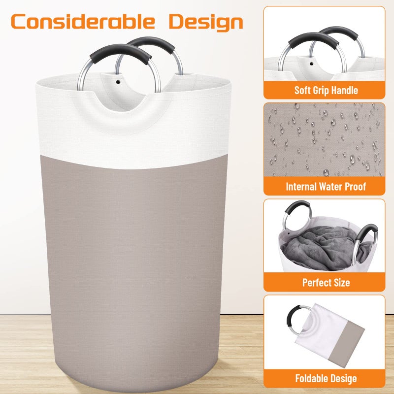BlissTotes 90L Laundry Basket, Freestanding Laundry Hamper, Collapsible Dirty Clothes Hamper, Waterproof Fabric with Foam Protected Aluminum Handles for College, Dorm, Family (Brown) - Image 3