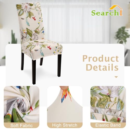 SearchI Chair Covers Slipcovers Set of 4, Spandex Super Fit Stretch Removable Washable Kitchen Parsons Protector for Dining Room,Hotel,Ceremony,Beige+Flowers - Image 3