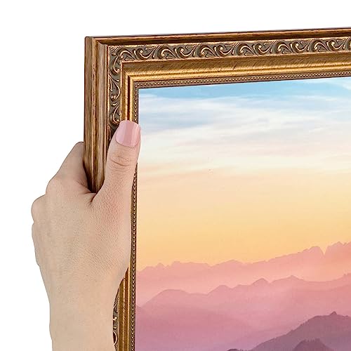 ArtToFrames 24x36 inch Dark Gold with Beads Wood Picture Frame WOMD630124x36