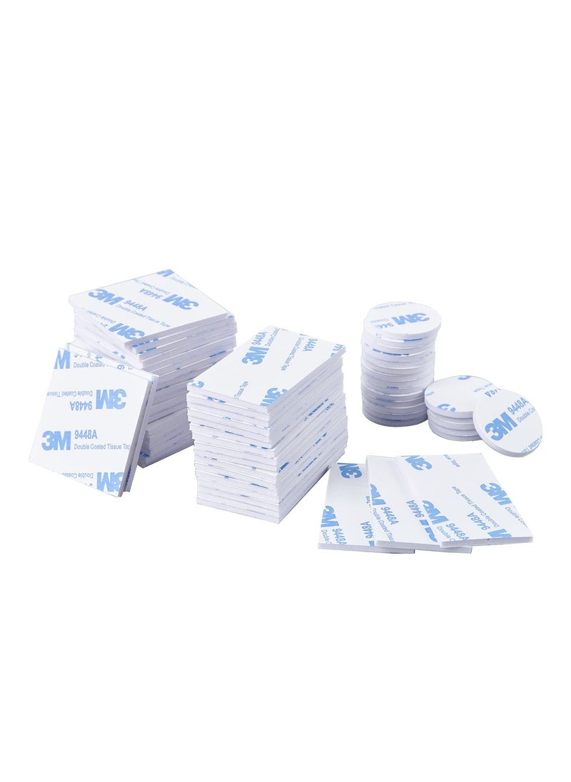 3M - 120Pcs Double Sided Foam Tape Strong Pad, Self-Adhesive Tape Include Square Round and Rectangular, Super-Sticky Adhesive Mounting Suitable for Walls and Door, Wood, Metals, Glass, Papers, White - Image 1