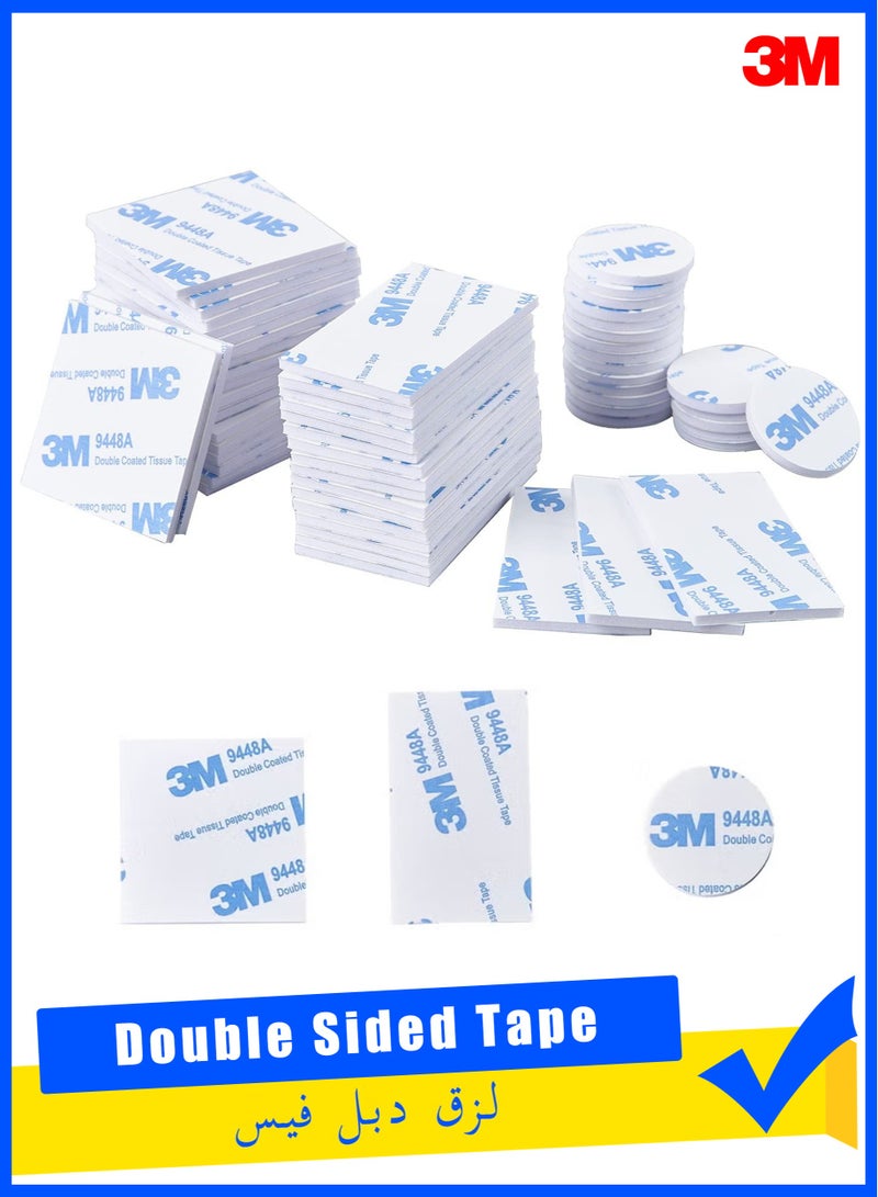 3M 120Pcs Double Sided Foam Tape Strong Pad, Self-Adhesive Tape Include Square Round and Rectangular, Super-Sticky Adhesive Mounting Suitable for Walls and Door, Wood, Metals, Glass, Papers, White - Image 1