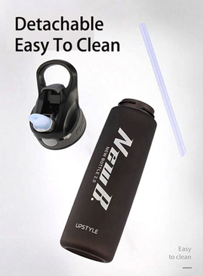 NIBEMINENT Outdoor Portable Water Bottle With Straw Black/White - Image 2