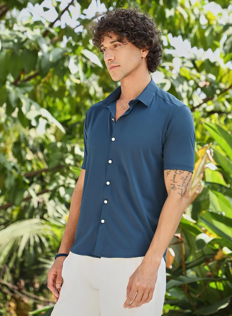 CAHOOT  Men's Aegean Blue Seamless Solid Shirt for Men | Best Price UAE
