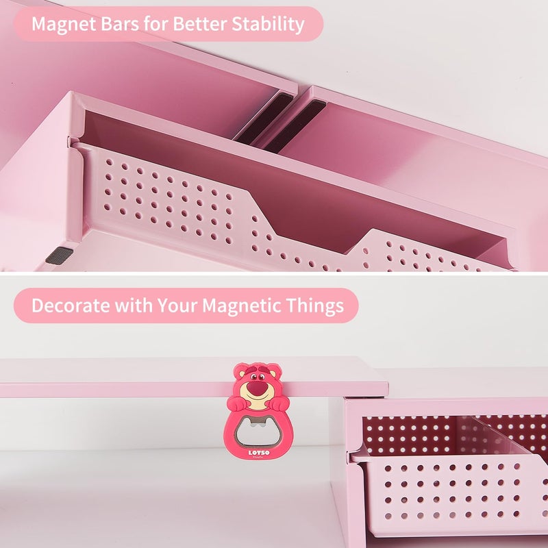 LEKETREE Dual Monitor Stand Riser with Drawer, Desk Organizer and Accessories, Pink Monitor Stand for Desk, Desktop Stand for Computer, Laptop, TV and More (Pink) - Image 5