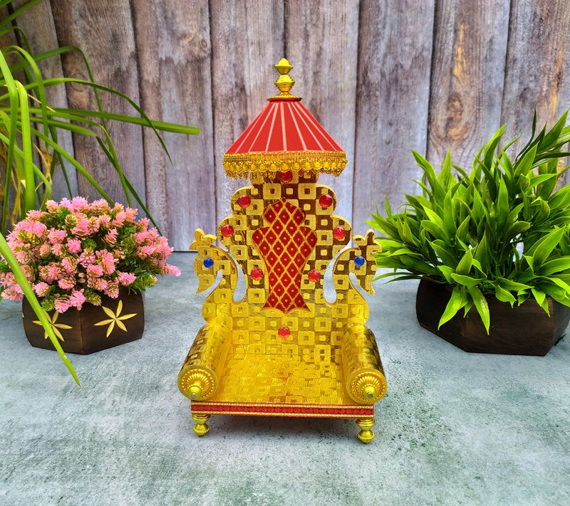 SHINDE EXPORTS Wooden Laddu Gopal Singhasan (9 inches , Golden ) - Image 2