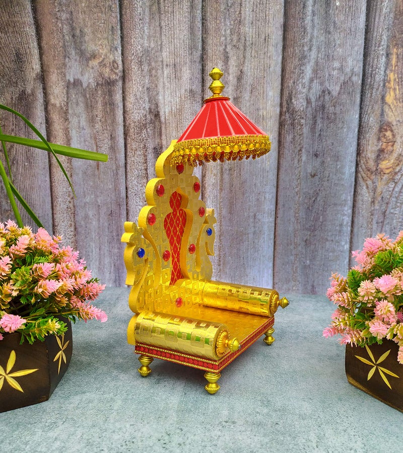 SHINDE EXPORTS Wooden Laddu Gopal Singhasan (9 inches , Golden ) - Image 4
