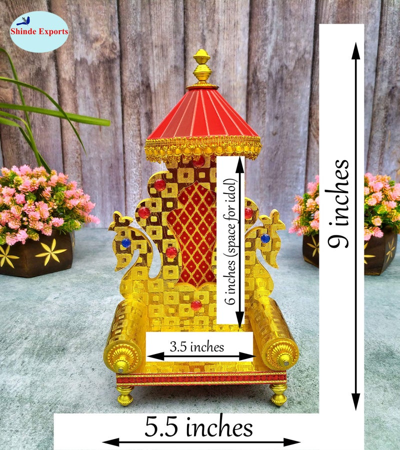 SHINDE EXPORTS Wooden Laddu Gopal Singhasan (9 inches , Golden ) - Image 5