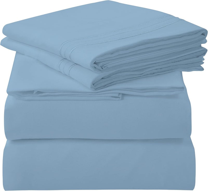 ROYALE LINENS طقم شراشف كينج 4 قطع من رويال لينينز - فراش مايكروفايبر ناعم 1800 - 1 شرشف مجهز و1 شرشف مسطح، 2 كيس وسادة - مقاوم للتجعد والبهتان - شراشف فندقية فاخرة (أزرق بحيرة، كينج) - Image 1
