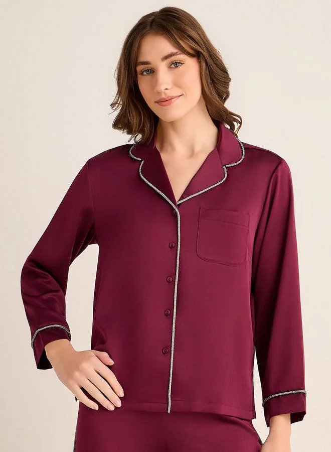 Splash FAV Pyjama Set Button Down Shirt & Pants Satin