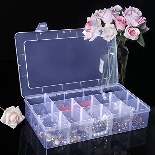 Gospire 15 Large Grids Clear Plastic Jewelry Box Organizer Storage Container with Removable Dividers (15 Grids - Clear) - Image 4