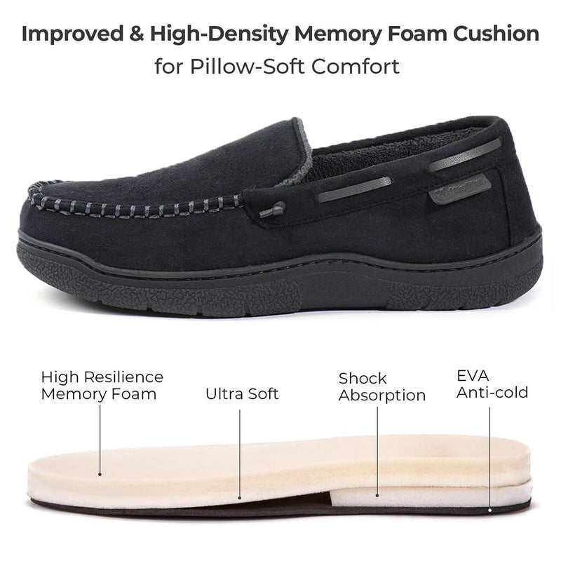 Zigzagger Men's Moccasin Slippers Memory Foam House Shoes, Indoor and Outdoor Warm Loafer Slippers, Cool Black, 9 M US - Image 5