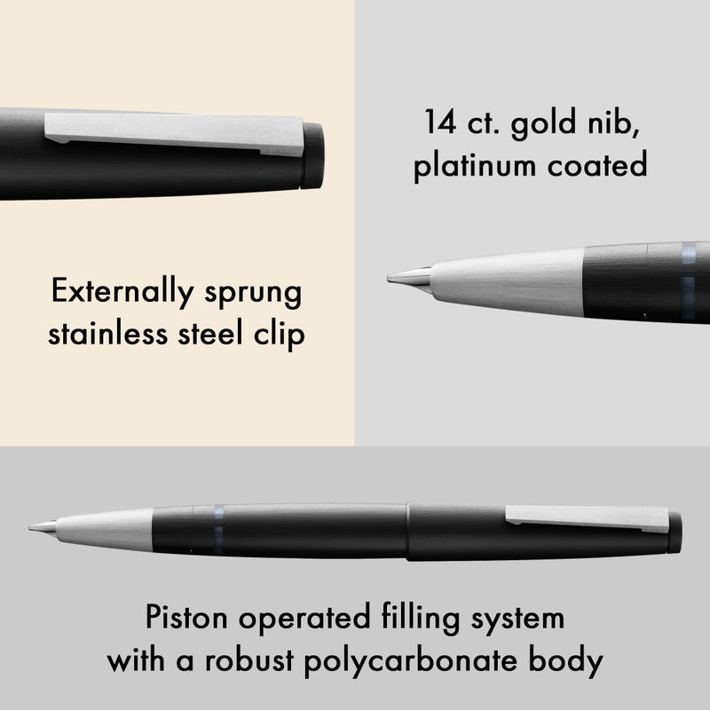 Lamy 2000 black - elegant Fountain Pen in robust fibreglass barrel - 14 ct. gold nib, partially platinum-plated - nib size EF - Image 3