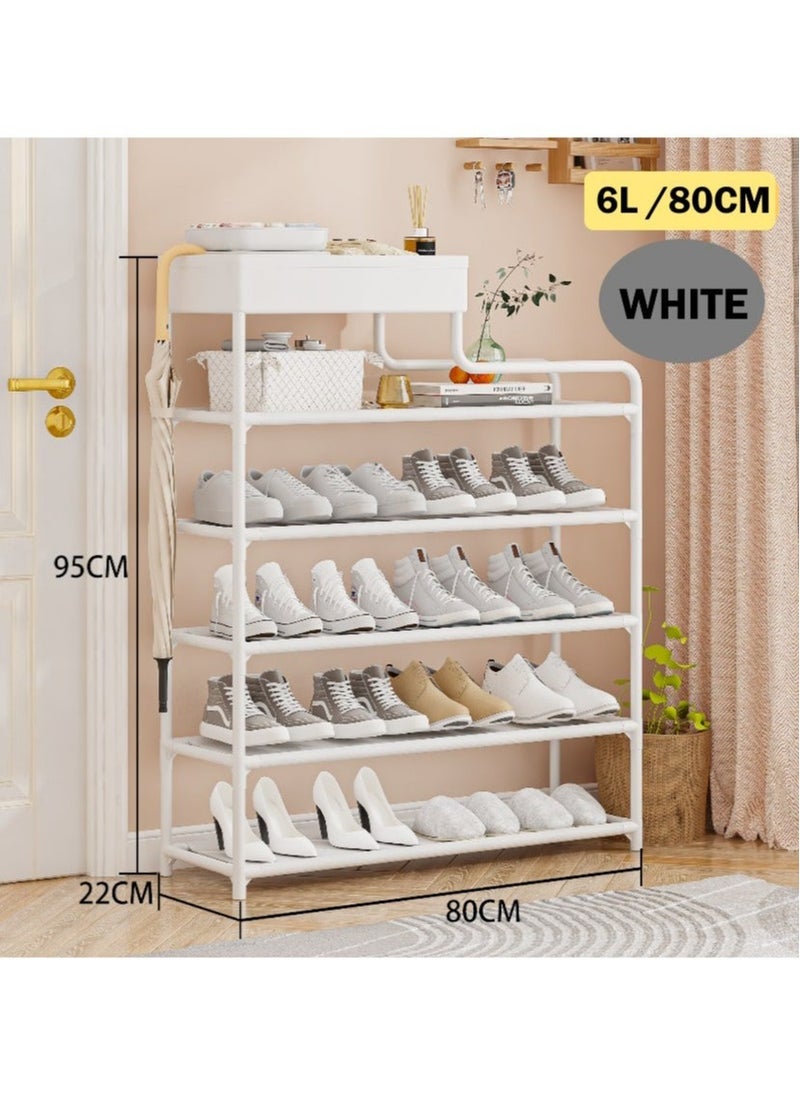 RollsTimi  6 Tier Freestanding with Storage Box Shoe Organizers for Entrance Shoe Cabinet White 95*22*80 cm  - Image 4