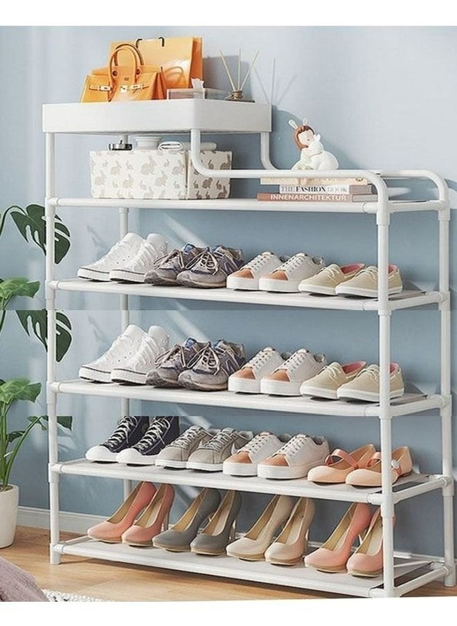 RollsTimi  6 Tier Freestanding with Storage Box Shoe Organizers for Entrance Shoe Cabinet White 95*22*80 cm  - Image 1