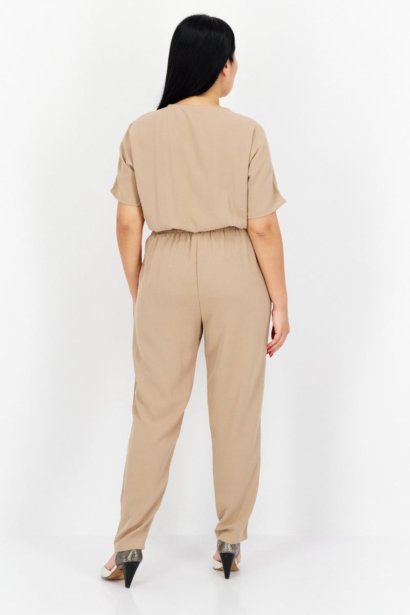 French Connection Women Plain Short Sleeves Jumpsuit, Brown - Image 4