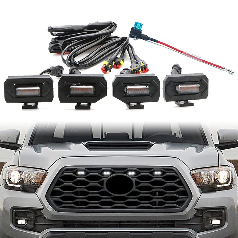 mingjue 4pcs LED Grill Lights for Tacoma 2020 2021 OEM Grille Including TRD Off Road and Sport Models Raptor Style LED Light White light with black housing