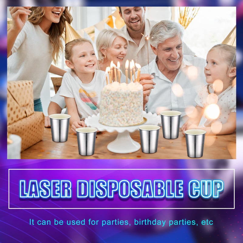 Amyhill Amyhill 100 Pcs Disposable Silver Drinking Party Paper Cups 9 oz Iridescent Disco Lasering Cups for Hot Cold Drink Tea Coffee Cocktail for Home  Restaurant  Store and Cafe Party Supplies - Image 5