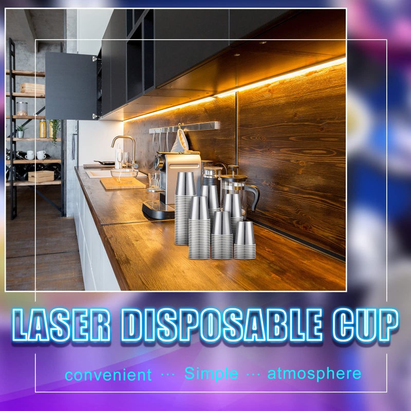 Amyhill Amyhill 100 Pcs Disposable Silver Drinking Party Paper Cups 9 oz Iridescent Disco Lasering Cups for Hot Cold Drink Tea Coffee Cocktail for Home  Restaurant  Store and Cafe Party Supplies - Image 4