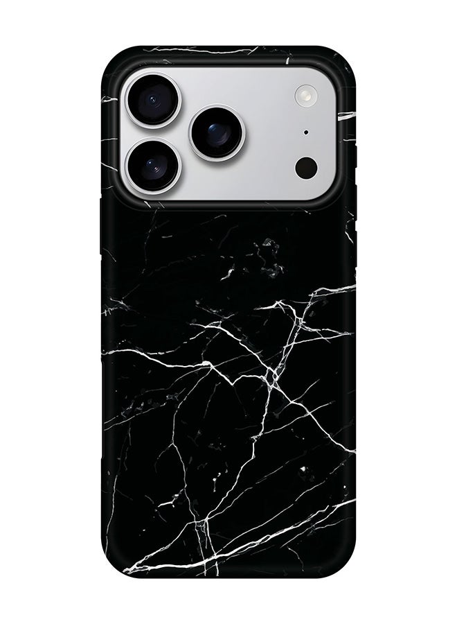 غطاء مغناطيسي Tough Pro لهاتف iPhone 17 Pro، طبقة مزدوجة هجين PC + TPU، غطاء موبايل غير لامع - طباعة رخامية سوداء