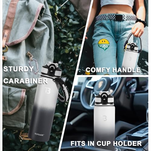 TOPBADE 32oz Insulated Water Bottle with Straw Lid & Spout Lid & Paracord Handle, Stainless Steel Water Bottles Wide Mouth, Metal Water Bottle for Women Men Gym Fitness Outdoor - Image 5