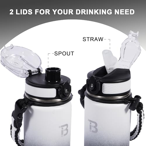 TOPBADE 32oz Insulated Water Bottle with Straw Lid & Spout Lid & Paracord Handle, Stainless Steel Water Bottles Wide Mouth, Metal Water Bottle for Women Men Gym Fitness Outdoor - Image 2