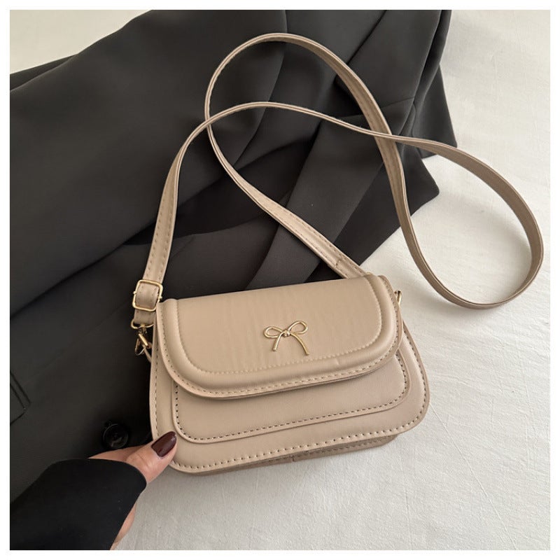 Korean Style Bow Embossed Crossbody Bag 2025 Spring And Trendy Fashion Pure Color Design Casual Satchel Small Square Bag - Image 1