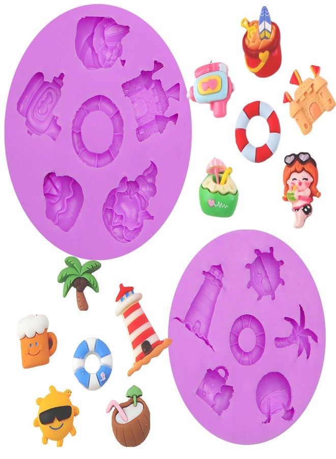 acvcatto Beach Theme Silicone Molds, Summer Designs Lighthouse Palm Tree Life Ring Shapes Fondant Molds for Cake Decorating Cupcake Topper Fondant Sugarcraft Gum Paste Clay Resin - Image 1