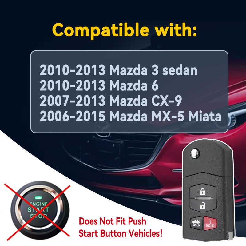 Replacement Remote Key: 3+1 Key - Keyless Entry Mazda Flip Key for Mazda Vehicle Owners - Image 2