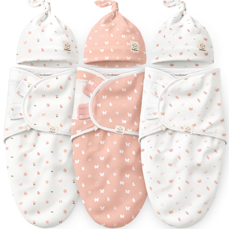 KeaBabies 3Pack Organic Swaddles for Newborns Girls Boys with Hats Soft Cotton Baby Sleep Sacks 03 Months Breathable Baby Hats and Swaddles 03 MonthsNewborn Essentials Must HavesButterflies - Image 2