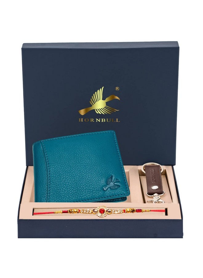 HORNBULL Rakhi Gift Hamper for Brother - Themes Aqua Blue Men's Leather Wallet, Keyring and Rakhi Combo Set for Brother | Rakhi with Wallet - pzsku/ZD30F9873FE85D402123CZ/45/_/1738306236/f0e0bbf5-69cb-4572-ae4a-258ea65983ba